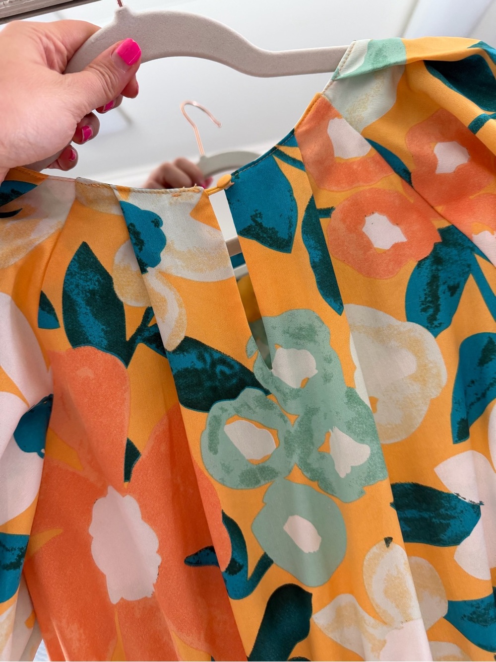 Boutique Orange Floral Maxi Dress with Teal Leaves - Picture 6 of 8